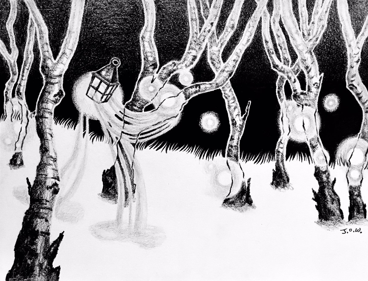 JammiVia's tweet photo. ✨Follow the lights ✨ #graphitedrawing #graphite #drawing #lanternman #lantern #lights #birchtrees #forest #ArtistOnTwitter #JOW https://t.co/mm5GlsnkAZ