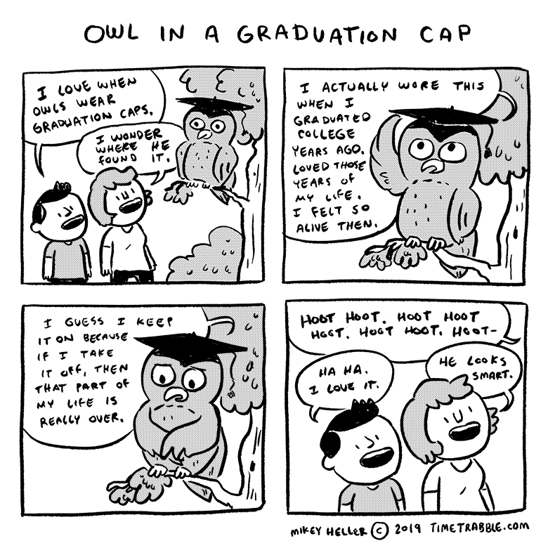 i drew a comic about an owl in a graduation cap 