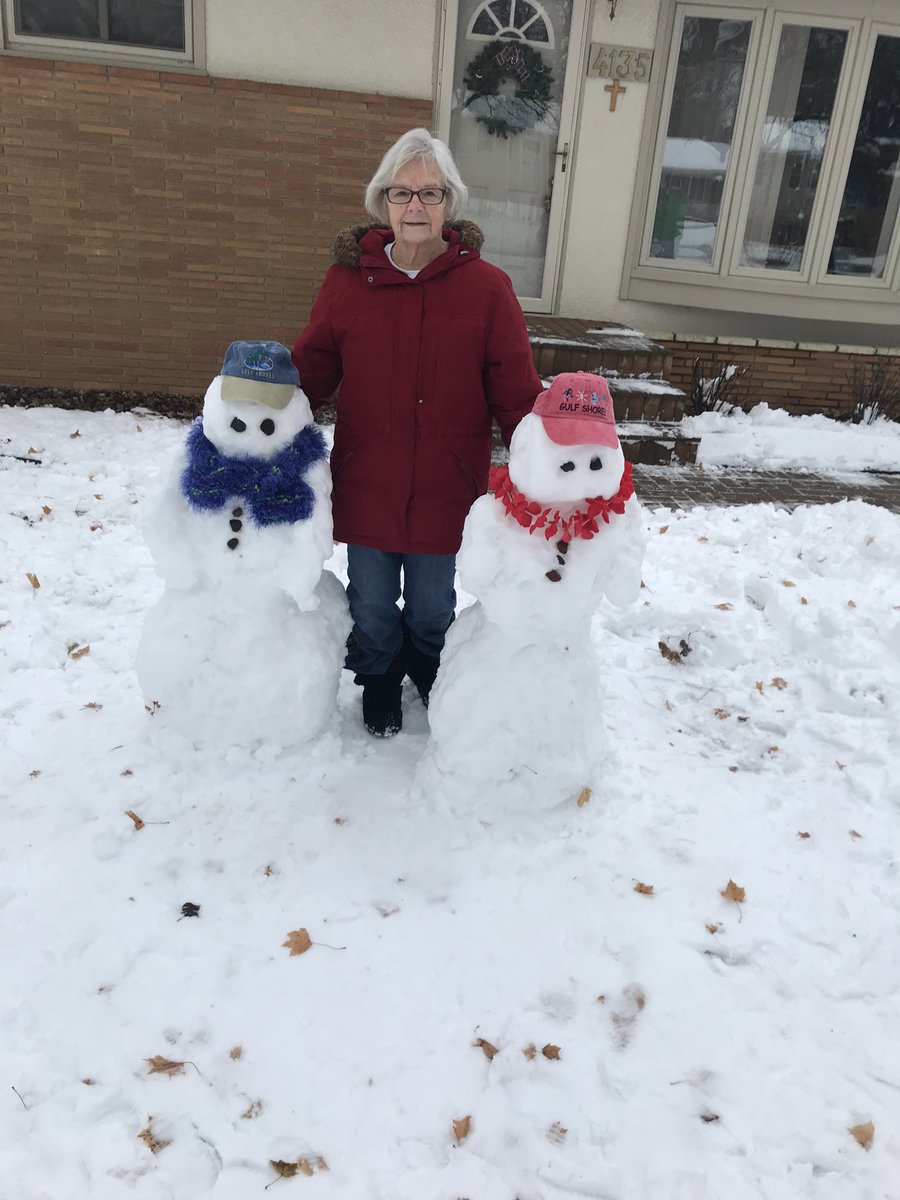 WillAnderson32's tweet photo. How cute is my mom?  

She said she was bored today and wanted to do something fun outside. At 76 years old, she made snowmen! https://t.co/YFPlitapeg