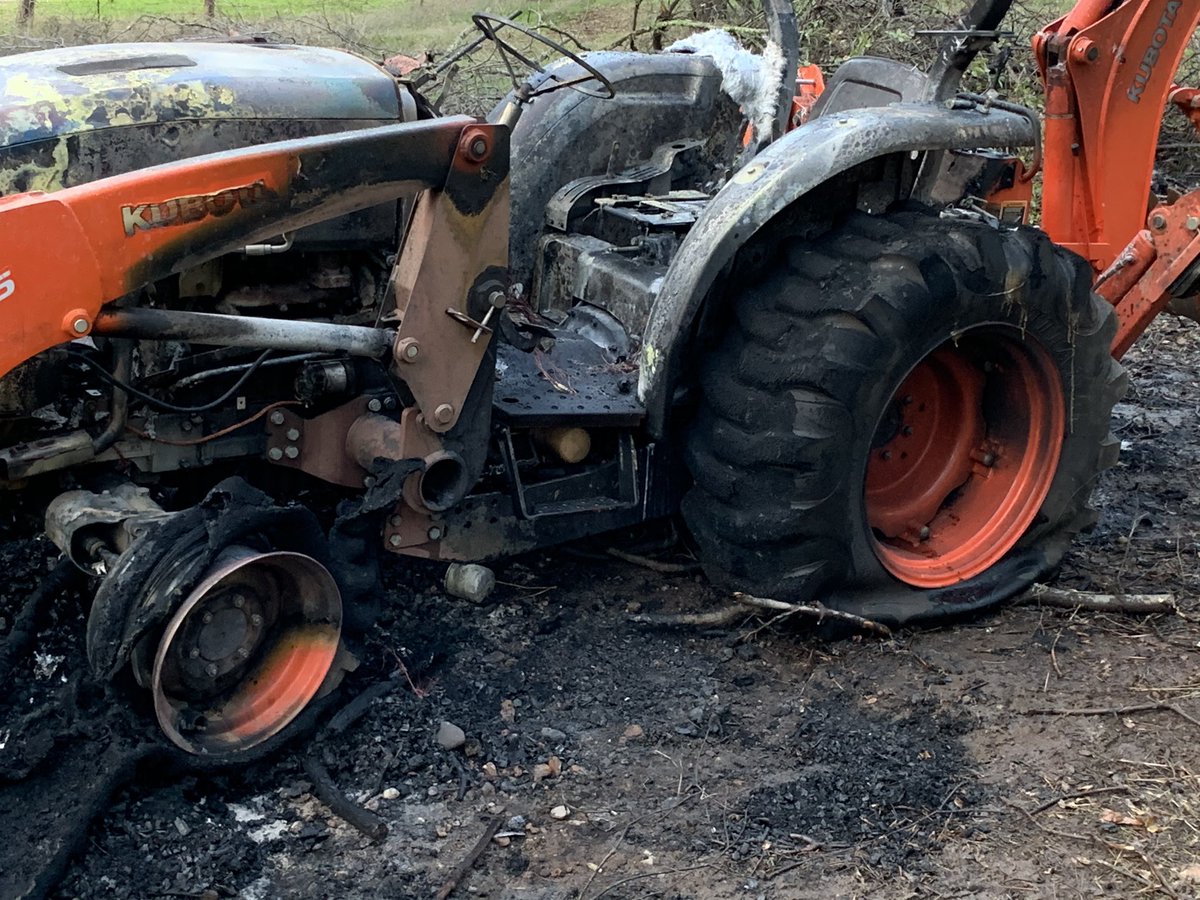 CALFIRE_ButteCo's tweet photo. This afternoon firefighters responded to a burning tractor in the Butte Creek Canyon. Fully involved when crews arrived. Use caution when operating heavy equipment around a burn pile. #RichFire https://t.co/8gc6Gp9ntc