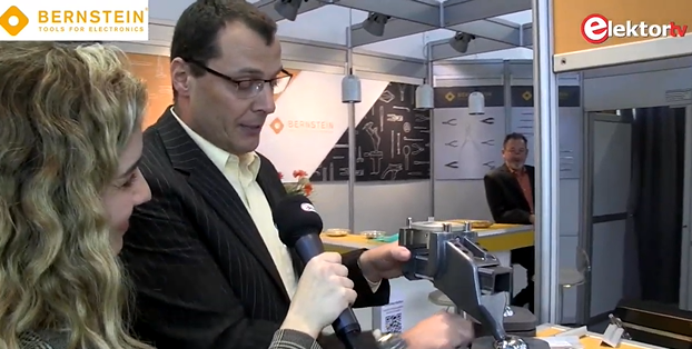 Elektor_US's tweet photo. At productronica 2019, Elektor interviewed Dirk Domkowski from small tools specialist Bernstein. We learned about a new vice and other special tools for #electronics engineers. We also covered #startups and the Fast Forward Award. https://t.co/M9IdJc0smJ #prod19 #tech https://t.co/xbFM1oTc5K