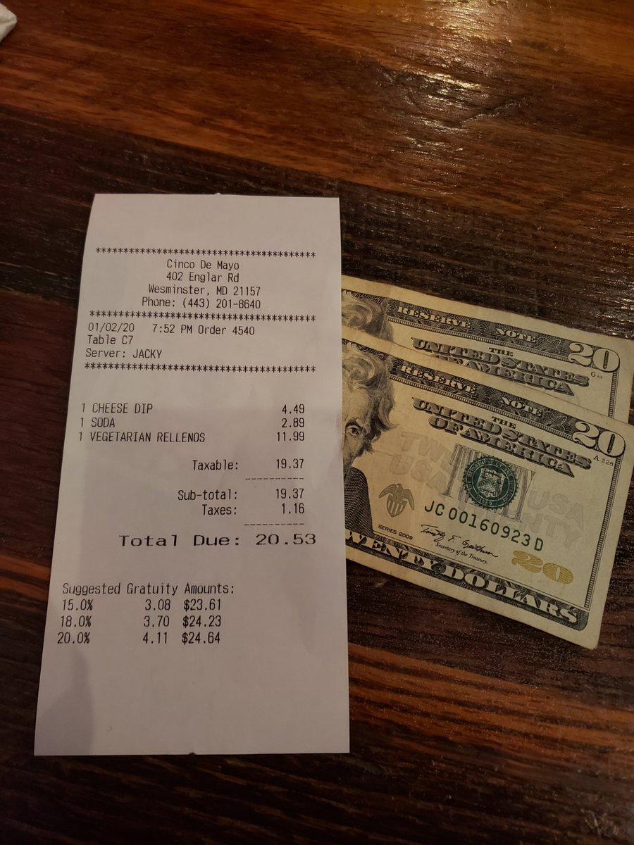 So I can't afford to give a large 2020 tip. The waitress was beyond surprised! She even hugged me! #CincoDeMayo #2020tipchallenge