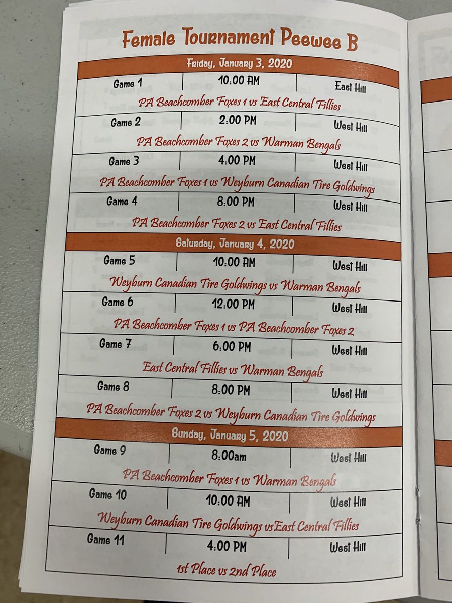 PAMinorhockey's tweet photo. 20th annual PA Female Hockey Tournament starts tomorrow! Novice through Midget AA all four community club rinks and Kinsmen Arena will be busy! Pee Wee and Bantam A draws shown! https://t.co/USlgABRKlM