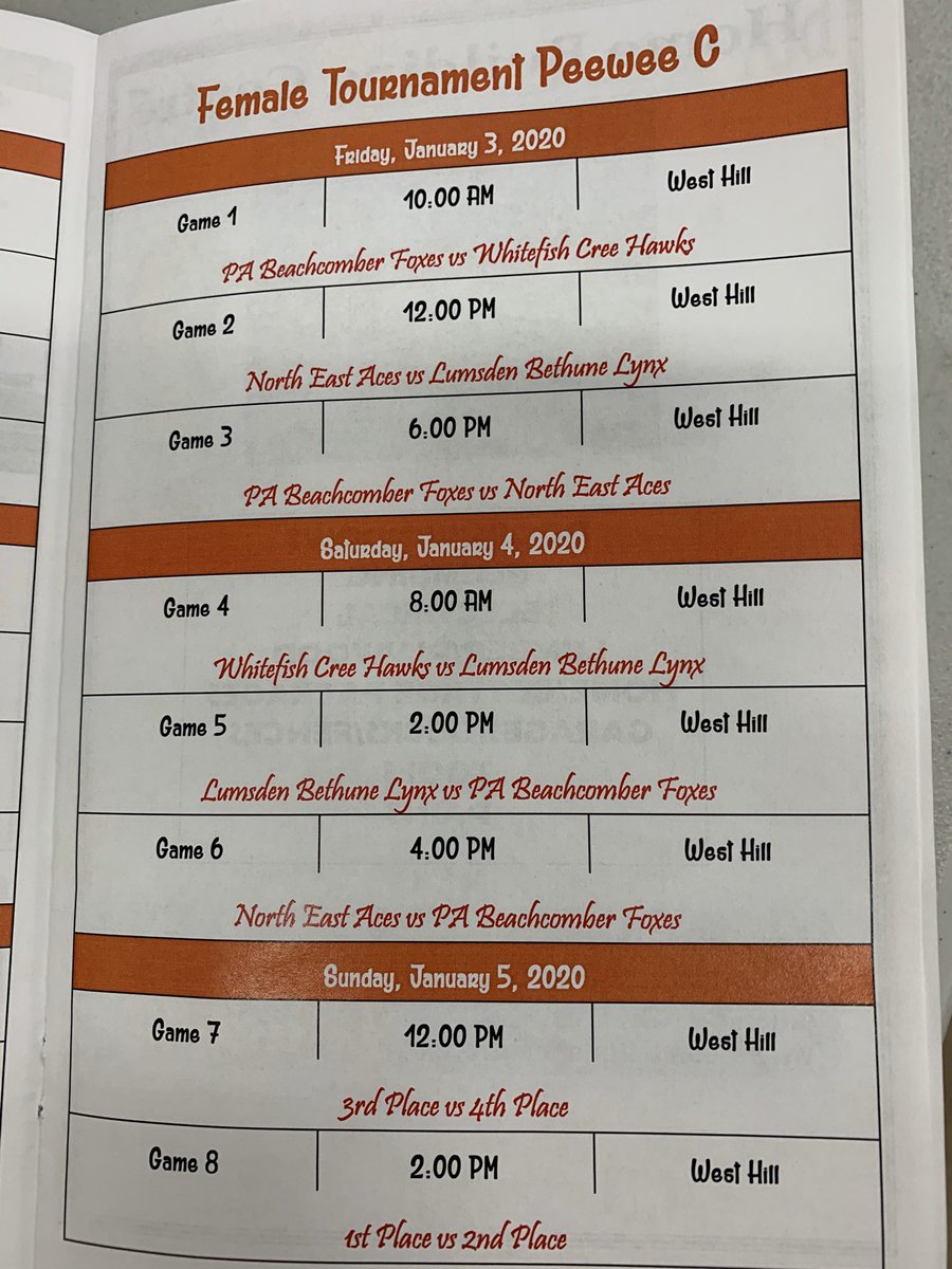 PAMinorhockey's tweet photo. 20th annual PA Female Hockey Tournament starts tomorrow! Novice through Midget AA all four community club rinks and Kinsmen Arena will be busy! Pee Wee and Bantam A draws shown! https://t.co/USlgABRKlM