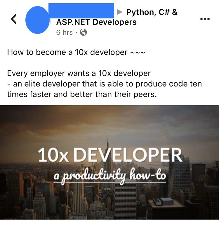 shahedC's tweet image. Didn’t we all collectively decide in 2019 that this #10XDeveloper #10XEngineer shouldn’t be a thing? 
Not something I expected to see in 2020...