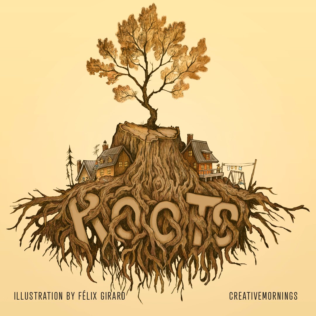 Theme announcement!
🌱<a href="/Quebec_CM/">Creative Mornings QC</a> chose this month’s exploration of our theme ROOTS (#CMroots), illustrated by Felix Girard.

🍩 Our first event of 2020 will be January 31st! Stay tuned for details!