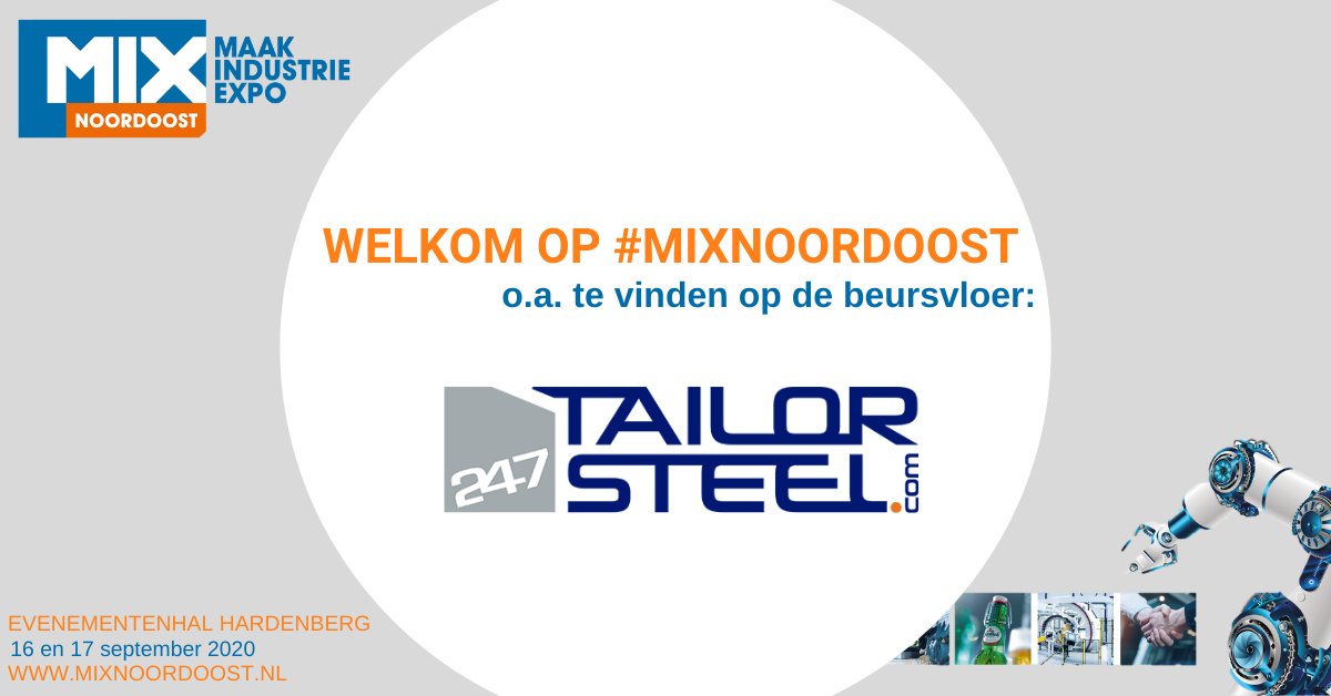 Ook <a href="/247TailorSteel/">247TailorSteel</a> neemt deel aan MIX Noordoost met op maat gesneden metalen platen, buizen en kantdelen. Hiermee draagt 247TailorSteel bij aan hét event waar de maakindustrie samenkomt.

Wil jij dit ook?  
☎️ 0523 - 28 98 07
📩 info-mixnoordoost@easyfairs.com