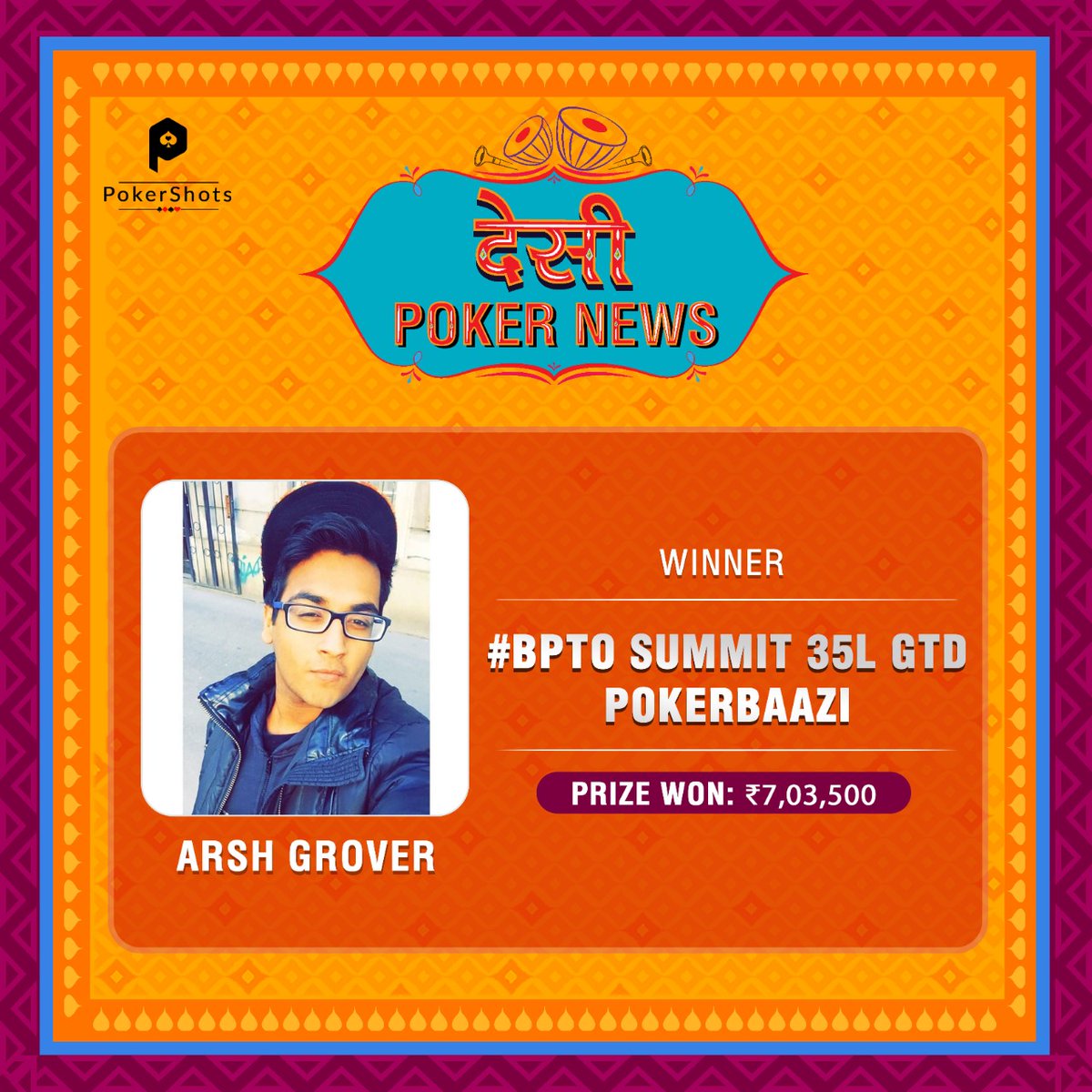 PokerShots's tweet photo. Arsh Grover ships #BPTO Summit 35L GTD for ₹7,03,500. Stay tuned for more updates on Baazi Poker Tour.
#PokerBaazi #BaaziPokerTour #BPT #BPTO ##InItToWinIt https://t.co/xPuVmV5C2u