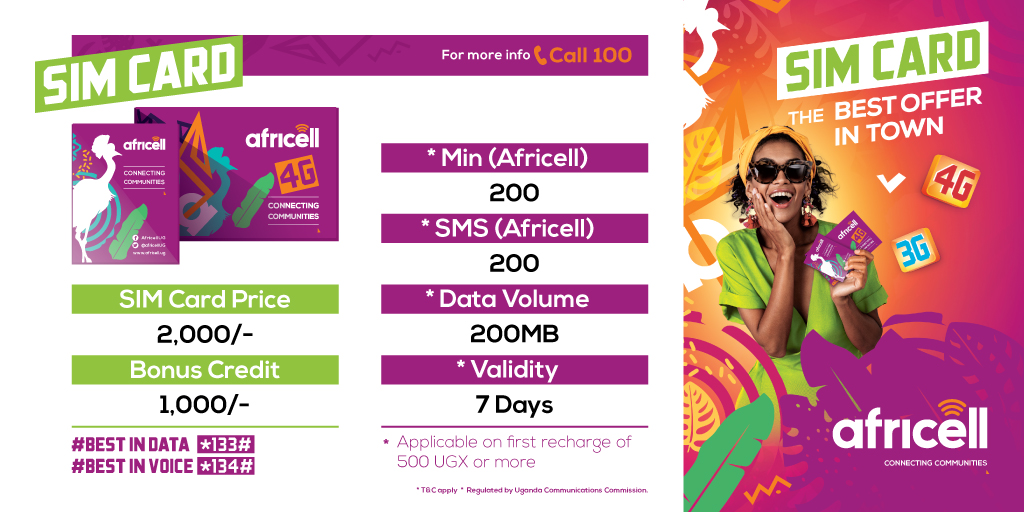 africellUG's tweet photo. The one thing you need to change your whole internet experience is an #AfricellUG 4G Sim Card.
Grab one at only 2K from our authorized outlets & start enjoying unbeatable #DataBundle offers.
#ConnectingComunities #AfricelLovesUganda #AfricellServices https://t.co/STHOcffZgG