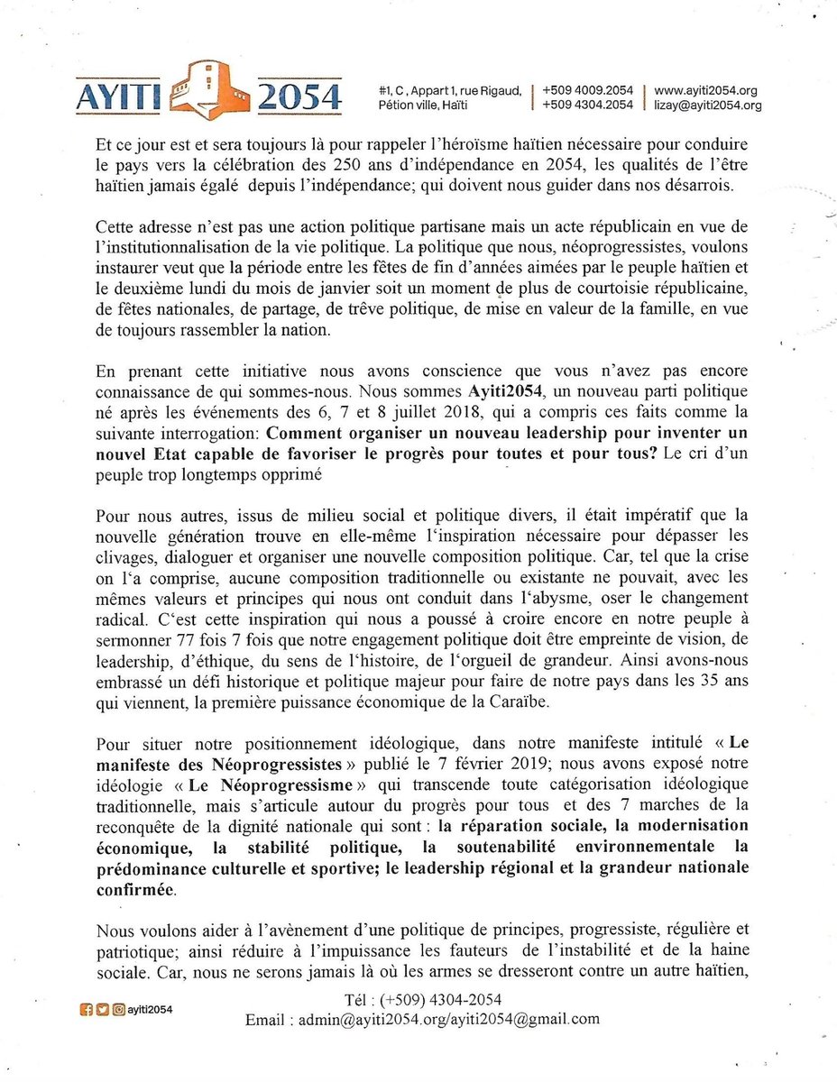 ayiti2054's tweet photo. Aujourd'hui, Jour des Aïeux, 2 Janvier 2020. A partir de cette date historique, AYITI2054 instaure une nouvelle dynamique républicaine dans l'action politique nationale... #AnAvan #AYITI2054 https://t.co/h5lVDnh50n