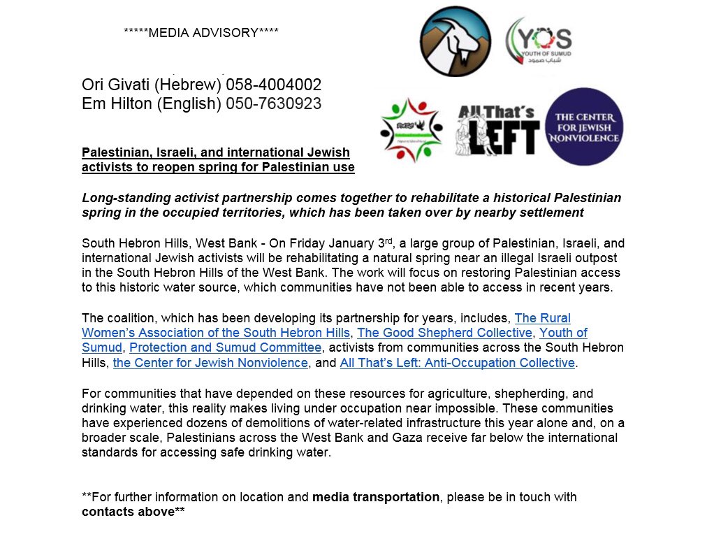 ATLCol's tweet photo. HAPPENING NOW: Over 150 Palestinian, Israeli, and International activists reopen historical Palestinian spring in the South Hebron Hills, which has been taken over by the illegal Israeli settlement of Avigayil. Follow: @Shepherds4Good @ATLcol, @CJNVtweets #SpringIntoResistance https://t.co/MAePvqVv3B