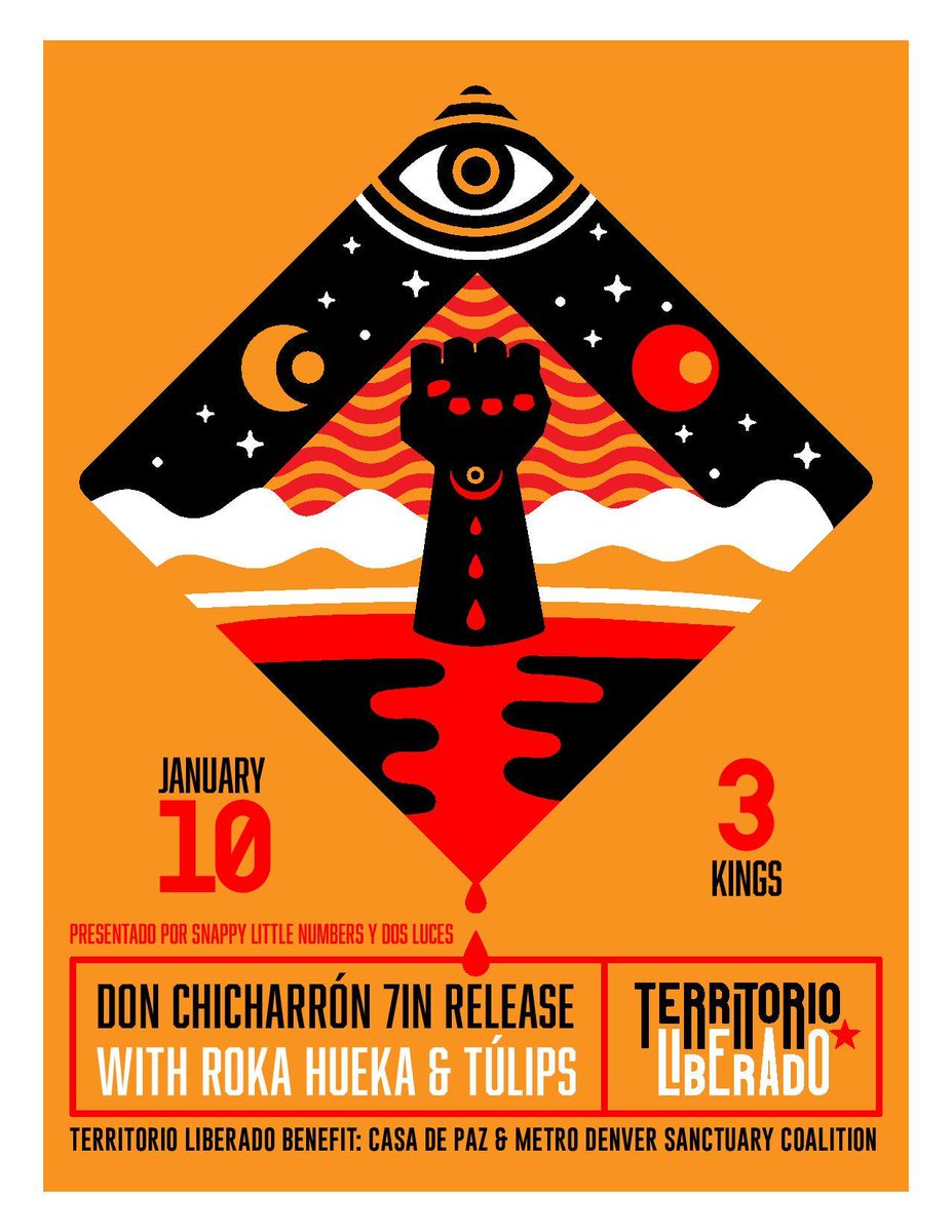 JAN 10th at <a href="/3KingsTavern/">3Kings Tavern</a> my band <a href="/DonLoroLoco/">Don Chicharron</a> is releasing a 7" with @SnappyLNumbers - ALL SALES GO TO BENEFIT <a href="/casadepazco/">CasaDePaz</a> &amp; Metro Denver Sanctuary Coalition. This is an installment of #territorioliberado - please come &amp; check out the orgs, other bands <a href="/RokaHueka/">Roka Hueka</a> &amp; TuLips. AMA.