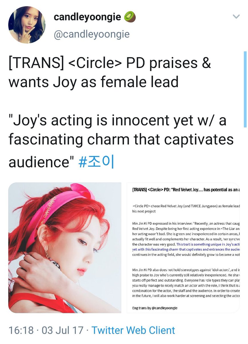 program director of drama "circle", min jin ki pd mentioned how he wants to work with joy in a drama: