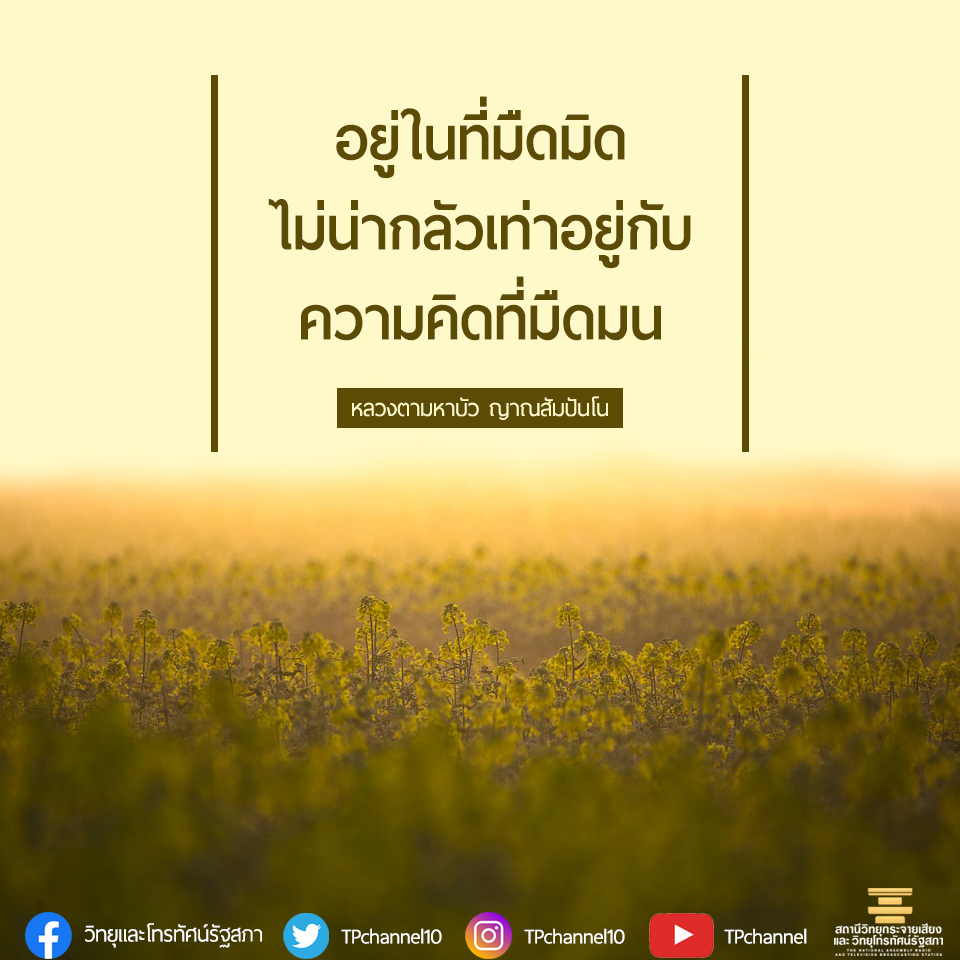 TPchannel10's tweet photo. "อยู่ในที่มืดมิด ไม่น่ากลัวเท่าอยู่กับความคิดที่มืดมน" - หลวงตามหาบัว ญาณสัมปันโน

#ธรรมะเช้านี้ #TPchannel10 https://t.co/WkWKKlnTyI
