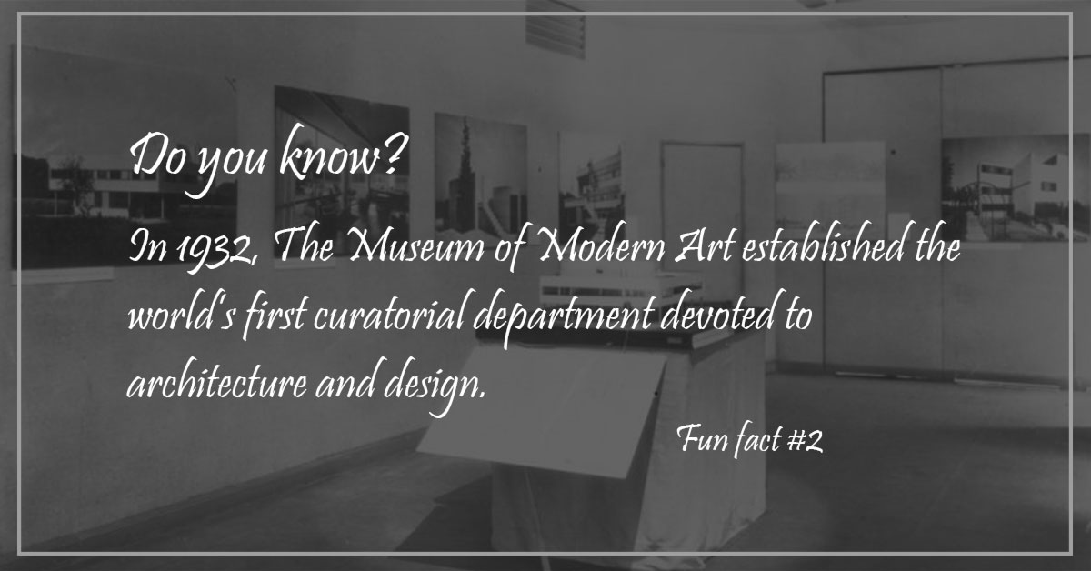 LogicizeR's tweet photo. Did You Know? 
In 1932, The Museum of Modern Art established the world’s first curatorial department devoted to architecture and design.

#logicizeresearch #corporate #intellectualproperty #ipfirm #lawfirm  #property #work #patent #copyright #patents #ip #trademark https://t.co/kc99G1yD7p