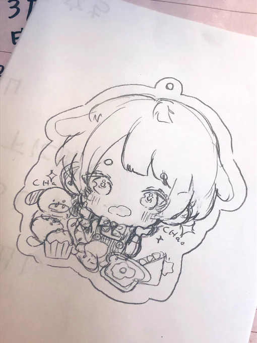 ちゃちゃまるのアクキーあるとしたらこんなんじゃね?ってらくがき(色つけ飽きた) 