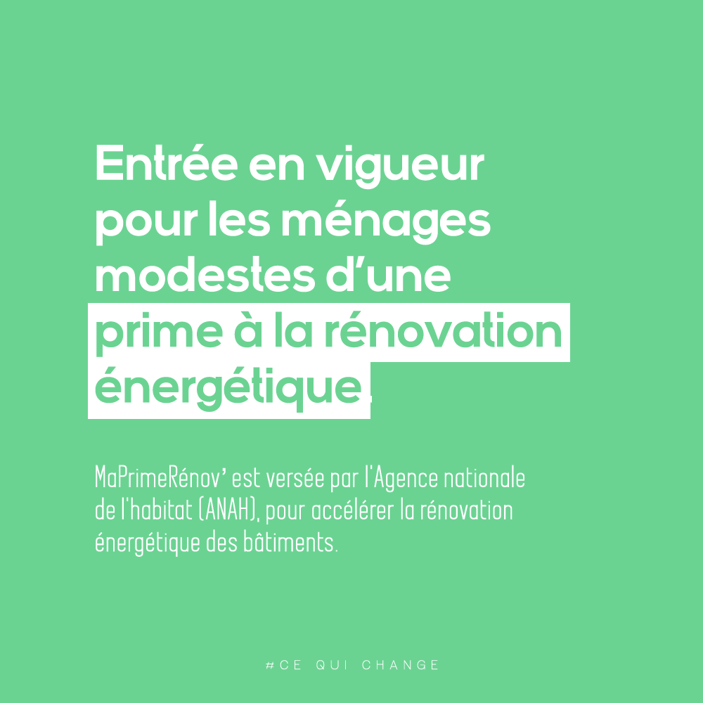 FJolivet36's tweet photo. 1er janvier 2020 : entrée en vigueur d'une prime à la rénovation énergétique réservée aux ménages modestes ➡️➡️ MaPrimeRénov’. #Cequiachangé #1erjanvier2020 #voeux2020 #Onledit #Onlefait https://t.co/NtKo35YrCS