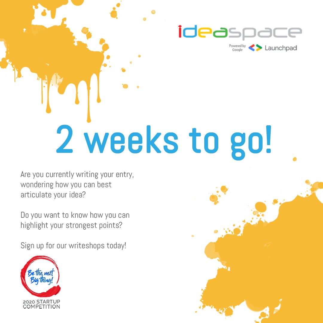 How are your entries? Are you working on completing the form? Do you still have any questions about how to craft a strong entry? Head over to buff.ly/2MQRFhq and sign up for our Makati or QC Writeshop today. See you there! #IdeaSpace2020Competition #BeTheNextBigThing