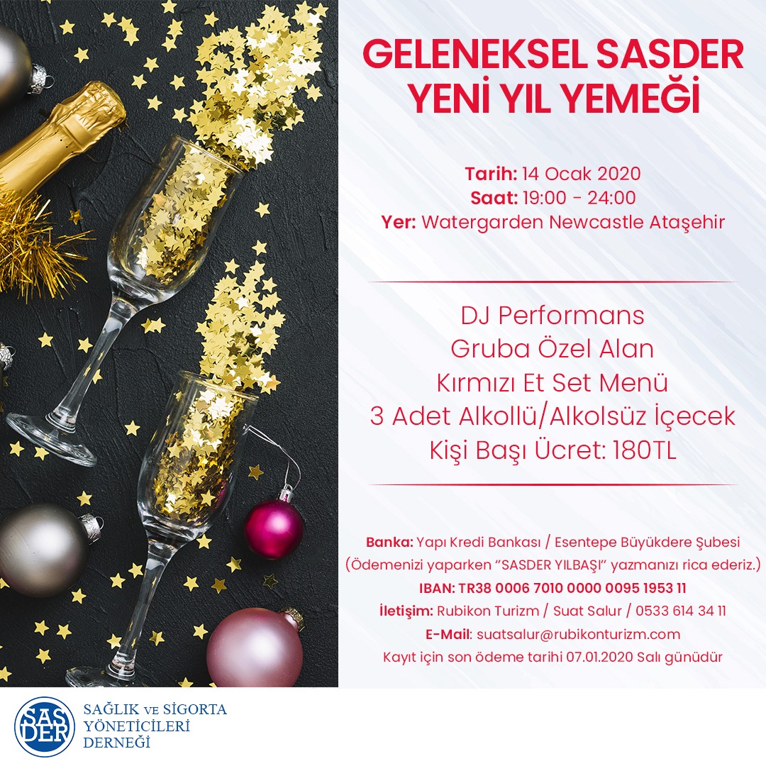 Her yıl olduğu gibi bu yıl da geleneksel yeni yıl yemeğimizde sizlerle birlikte olmaktan mutluluk duyacağız. 14 Ocak 2020 Salı günü gerçekleştireceğimiz yemeğimizde sizleri de aramızda görmek dileğiyle.

#sasder #yeniyıl #gelenekselyeniyılyemeği #yılbaşı #newyear