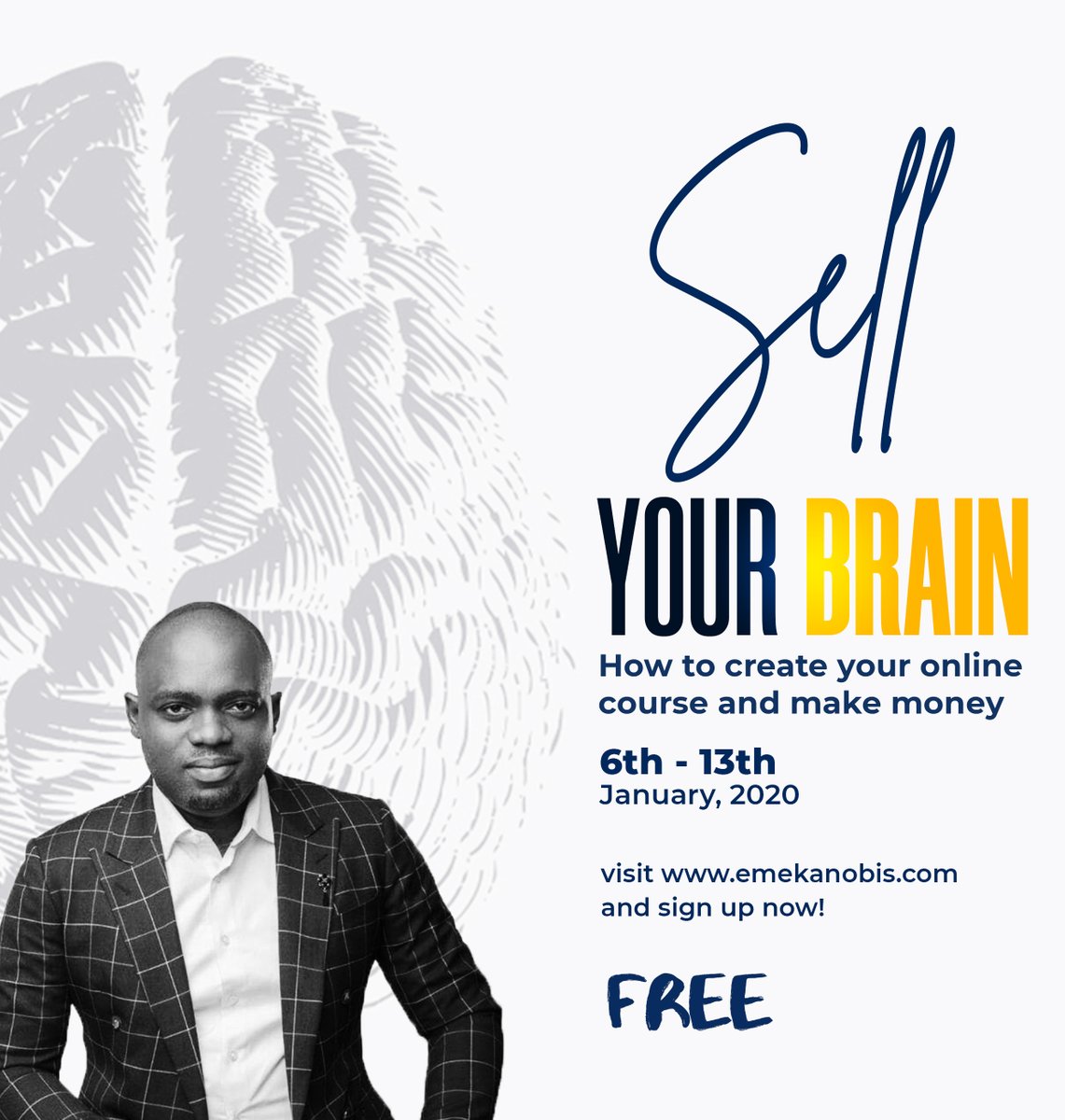 iamemekanobis's tweet photo. 14. Come the 6th of January, I want to teach you how to SELL YOUR BRAIN.
I will show you how I create, design and market my online courses so that you can do yours and begin to make money.
It's totally FREE!
Click https://t.co/wktT9P5KKt to join
#CreateYourOnlineCourse https://t.co/BOpHh19WhD