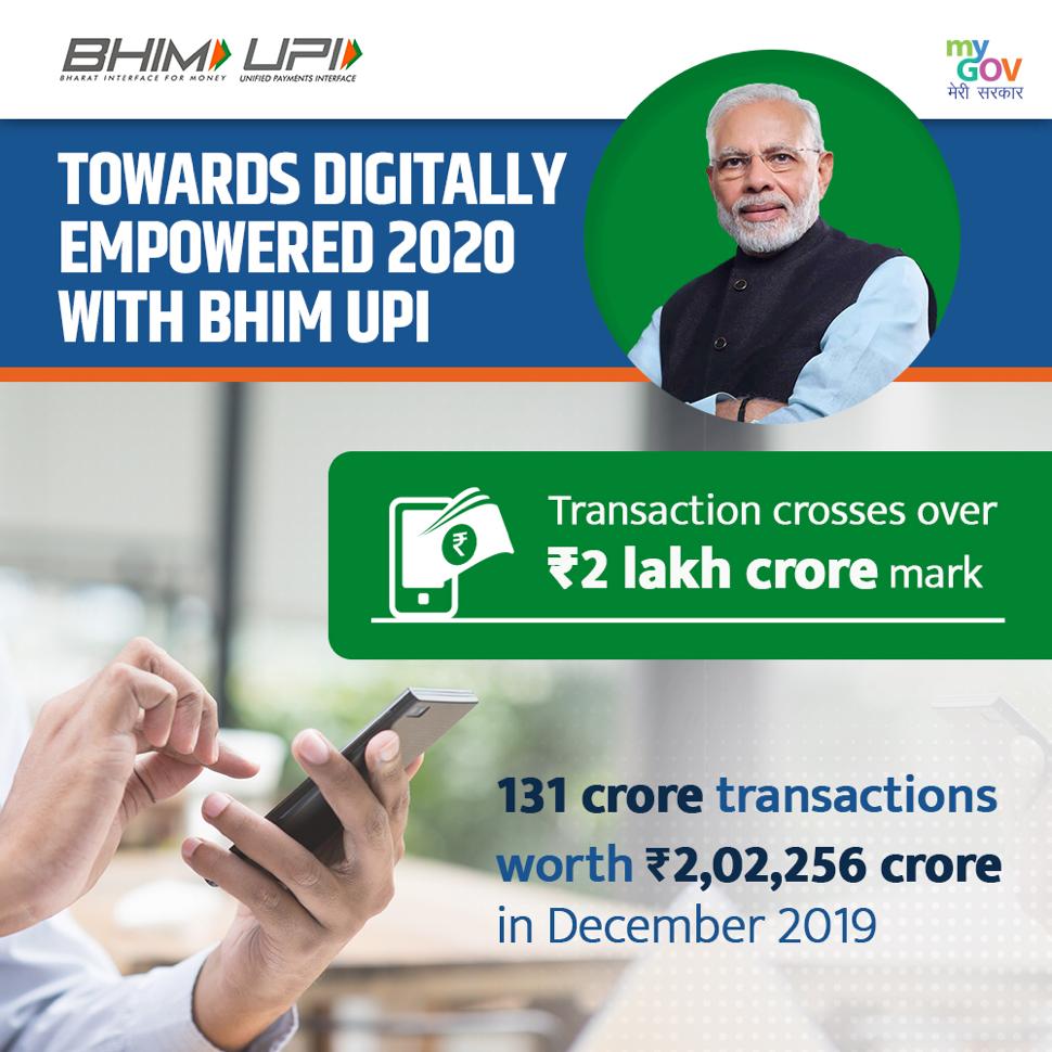 drswapnilmantri's tweet photo. Outstanding move towards digitally empowered 2020 with #3YearsofBHIM. Due to strong efforts by Modi govt, Transaction crosses over Rs. 2 lakh crore mark. Kudos PM @narendramodi ji, @rsprasad ji #DigitalIndia #TransformingIndia https://t.co/JHlxqiy2IC