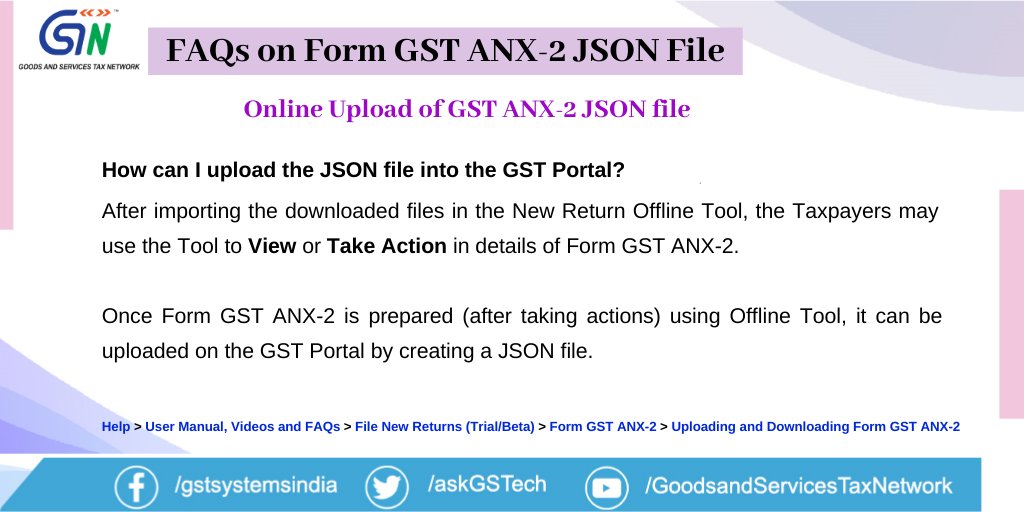 gsthelpline's tweet photo. FAQs on Online Upload and Download of Form GST ANX-2 JSON File.
Read More: https://t.co/tmydosxMyI
#gst #anx2 #gstportal #Return #Offline #JSONfile #filing #form #Online https://t.co/YPNxx8HJMi