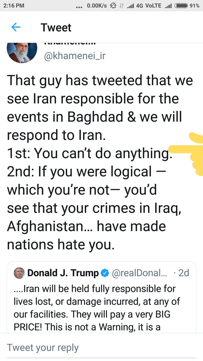 This tweet of <a href="/khamenei_ir/">Khamenei.ir</a> is the reason behind the killing of Iran's IRGC Commander in chief Qassem Sulemani who killed earlier this morning in a Air strike by US armed force at Baghdad. #Suleimani #worldwar3 #QasemSoleimani
#WWIII #WorldWarIII