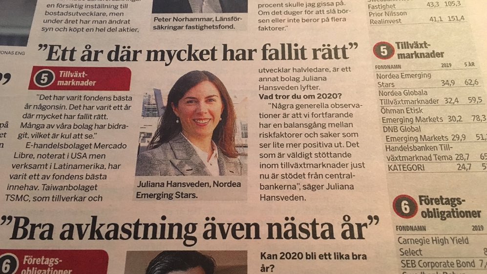 MariaRengefors's tweet photo. DI skriver om bästa aktiefonderna 2019. Två av våra fanns med i kategorin tillväxtmarknader: Nordea Emerging Stars och Nordea Globala Tillväxtmarknader. Kul läsning! 😊 @Nordea_SE https://t.co/QZ2FT4bmYQ