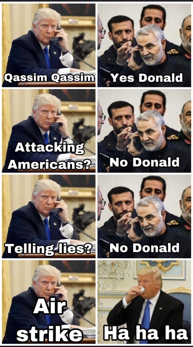 المطنوخ أبو إيڤانكا يمسي عليكم بالخير جميعاً.

ويقولكم تم إرسال الطاغية قاسم سليماني وعدد من زمرته وأعوانه من قادة الميليشيات الطائفية إلى مزبلة التاريخ.

مزبلة التاريخ وقاطنيها ترحب بسليماني وزمرته لينضم إلى طغاة الفرس والمجوس الذين سبقوهم إليها.

خشمك يا بو إيڤانكا 👃🏻👃🏻👃🏻
👏🏼👏🏼