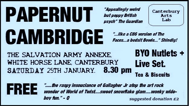 papernut_c's tweet image. The next Papernut gig is this, in Canterbury on Jan 25th! WE are playing a set, and YOU are bringing YOUR favourite records to play and introduce - BYO Nutlets at Canterbury Arts Lab! facebook.com/events/2510765…