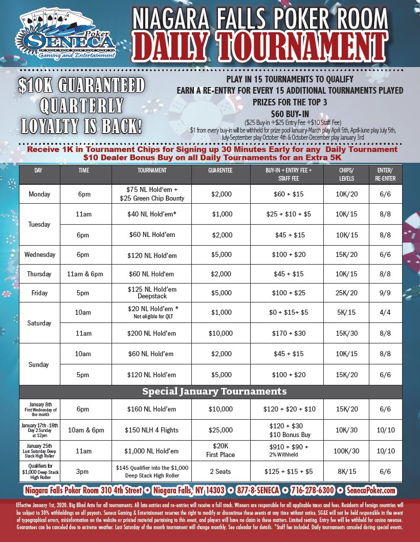 Tonight at 5pm $125 DeepStack Tournament. $5,000 Guaranteed!!  25K in starting chips / 20 minute levels.  Enter &amp; Re-Enter for the first 9 levels.