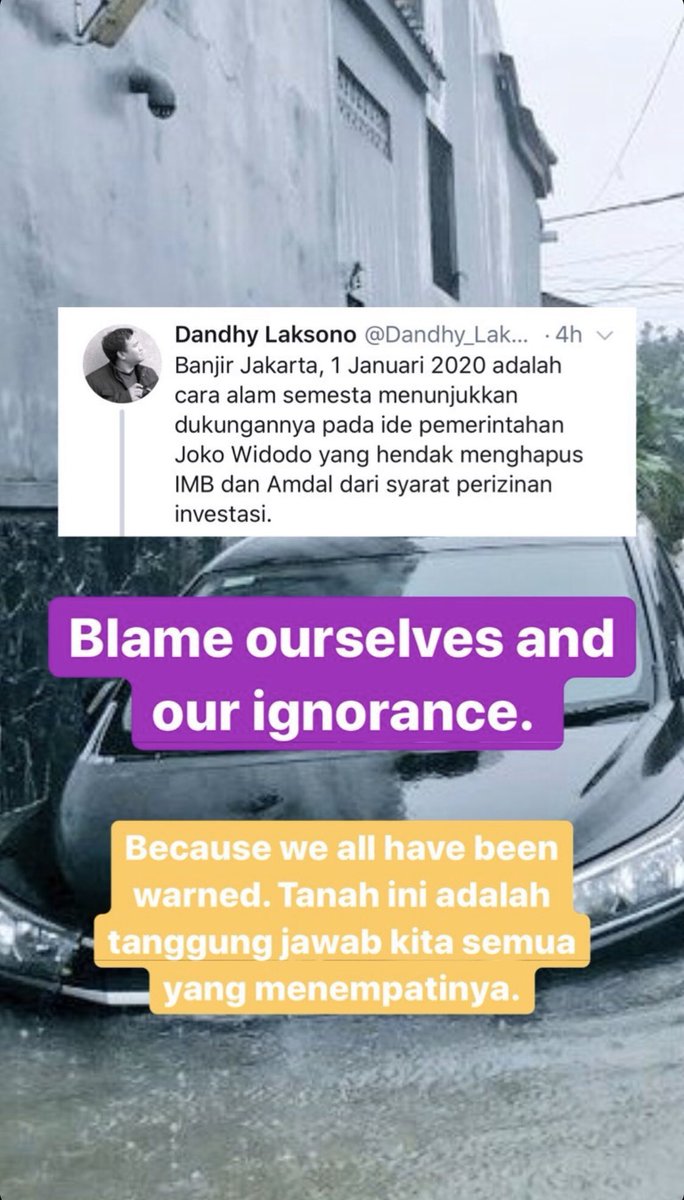nygelbygel's tweet photo. WE’VE BEEN WARNED. These are my instagram stories regarding 2020’s flood in JABODETABEK. Let’s use our voice, raise the awareness, and save our ass. Climate crisis is happening now, not in the future. And we are the generation that will taste the hell of it #banjir2020 (1/6) https://t.co/MPfsHRD6Bp