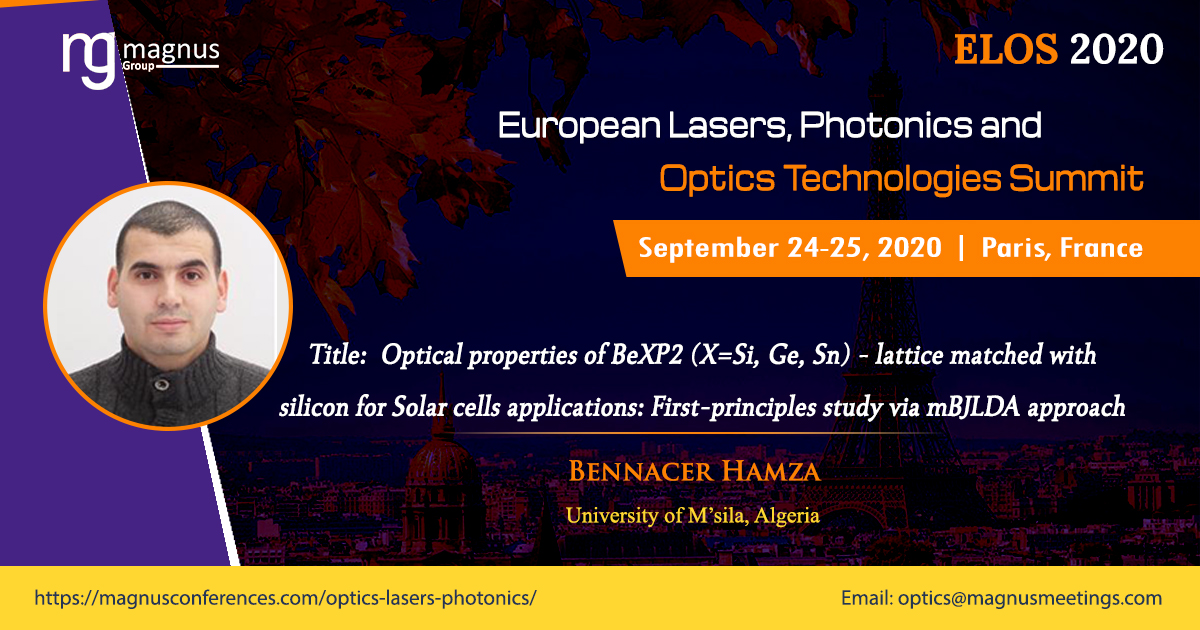OpticsEvent's tweet photo. #ELOS2020 will provide an opportunity for researchers, scientists, academicians, and industrialists to exchange research evidence, practical experiences and innovative ideas on #Optics #Lasers &amp; #Photonics

Have a look at our website: https://t.co/zu7AsDEgoR

#Optis2020 https://t.co/Di8AeHK4Kj