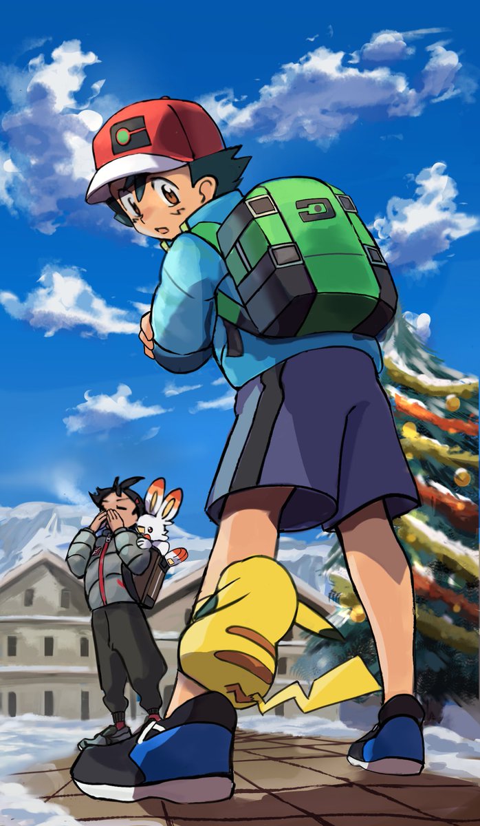 サトシの足を温めてくれるピカチュウ