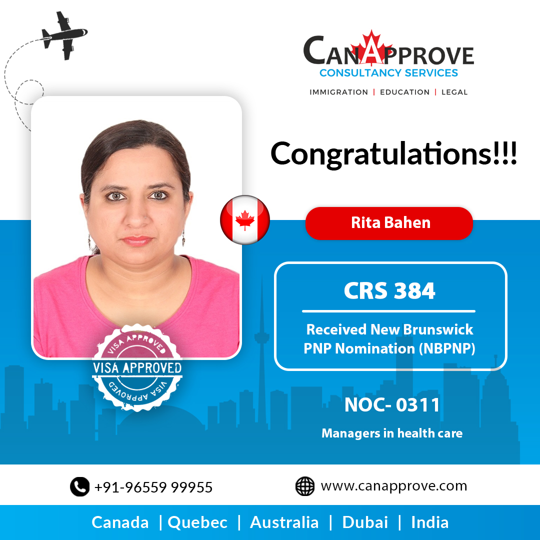 Can_Approve's tweet photo. A hearty congratulations to Ms Rita Bahen on successfully obtaining #Canada_PR under NOC: 0311 (#Managers_in_health_care). Wishing you all success!
Check out our Client Testimonials >> https://t.co/GW2XPoR0Xw
#CanApprove #PR_Visa #CanadaImmigration
#PNP #ExpressEntry #CRS_Score https://t.co/2cUHmCTRvZ