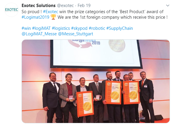 exotec's tweet photo. [#retrospective2019 #2] Découvrez la suite des moments forts pour #Exotec sur cette année 2019 ! 

#Logimat #BestProduct #DanceofRobots #campagneaffichage #DavidaGoliath #Raise #supplychaindufutur https://t.co/RpFFW9HXEm