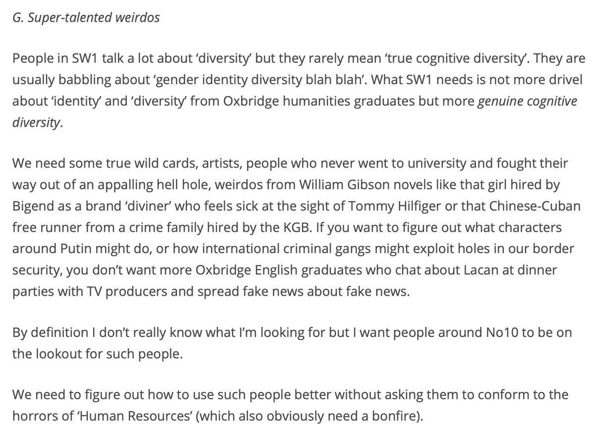 Okay... No10 is hiring! This is not a joke. It's from Cummings's job ad:

#weirdos #thismorning (via <a href="/nebogeo/">Dave Griffiths</a>)