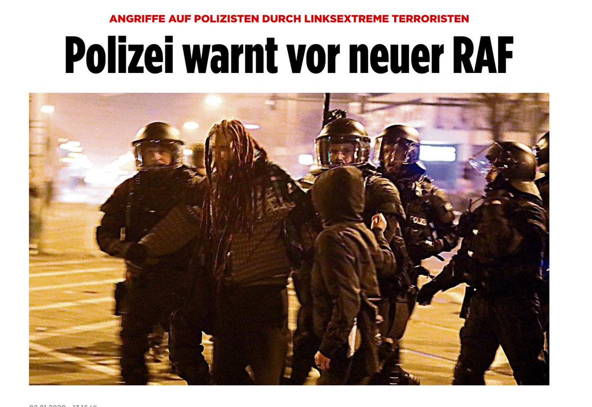 Gerade habe ich beim <a href="/PresseratDE/">Deutscher Presserat</a> eine Beschwerde gegen einen <a href="/BILD/">BILD</a>-Artikel zu #Connewitz eingereicht: 

Die Überschrift suggeriert mit der Aussage „Polizei warnt vor neuer RAF“, dass eine offizielle staatliche Stelle vor vermeintlichen linken Terrorstrukturen warnt. (1/4)