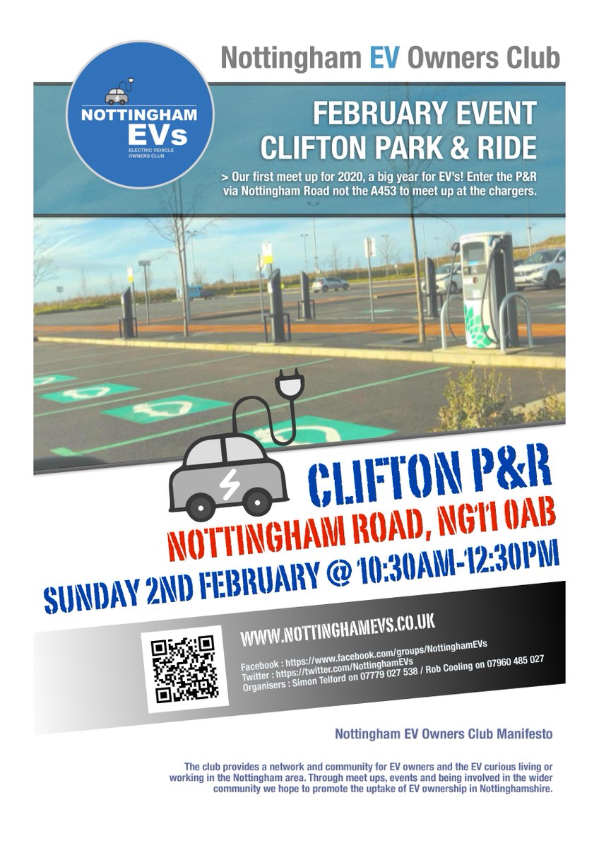 2020 will be a big year for EV's so to kick the year off our first event is a meet up at the Clifton Park and Ride, full details on poster. Will be great to see everyone again and meet new members! Feel free to invite EV curious friends and family.   :)