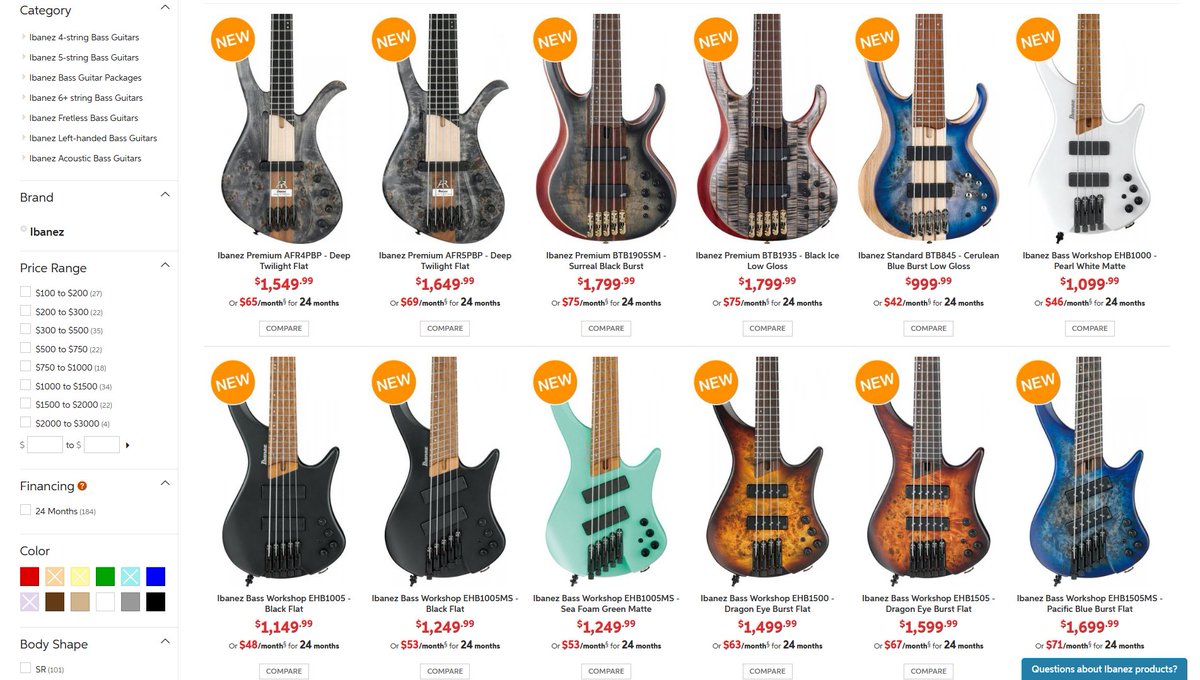 Akira Sur Twitter Sweetwaterで昨日は掲載されてなかったibanezのベース年モデルの値段 が出ていた ヘッドレスは一番安い 4弦ストレートフレットでソリッドカラーの機種は1099 99ドル 一番高い6弦ファンフレでポプラバールトップの機種が1 799 99ドルでベースも