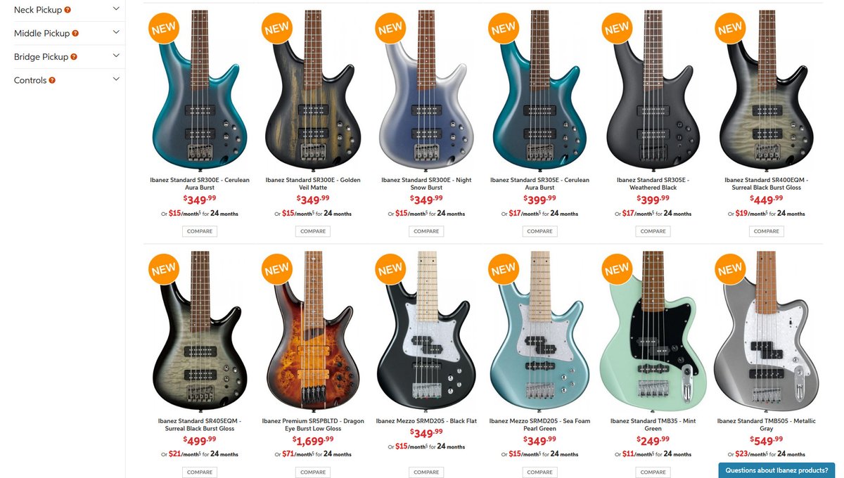 Akira Sur Twitter Sweetwaterで昨日は掲載されてなかったibanezのベース年モデルの値段 が出ていた ヘッドレスは一番安い 4弦ストレートフレットでソリッドカラーの機種は1099 99ドル 一番高い6弦ファンフレでポプラバールトップの機種が1 799 99ドルでベースも