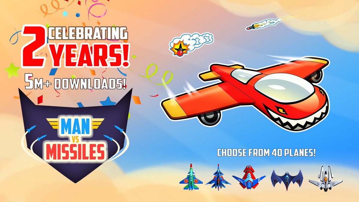 On this day in 2018, we released Man Vs. Missiles on @Appstore &amp; <a href="/AppStore/">App Store</a>Games  and within 10 days it clocked 1Mn. downloads with zero mktg or UA spends.

Today the game completes 2 years! Thank You to all our players who have played, enjoyed &amp; supported us through this journey.