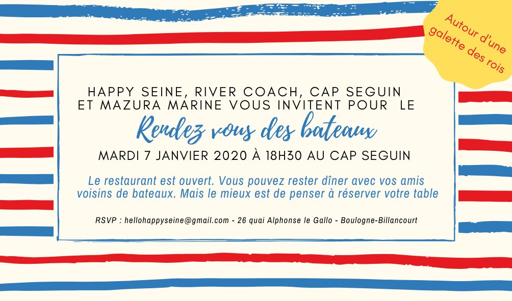 📢 SAVE THE DATE. Le rendez-vous des bateaux revient le 7 janvier à 18h30
💦 Nous reviendrons sur toutes les bonnes nouvelles de 2019. Et nous vous annoncerons le programme de 2020 : podcast, paddle, transmission des savoirs, Solidarité <a href="/pcbaguet/">PC BAGUET</a> @Haropaports #BoulogneBillancourt