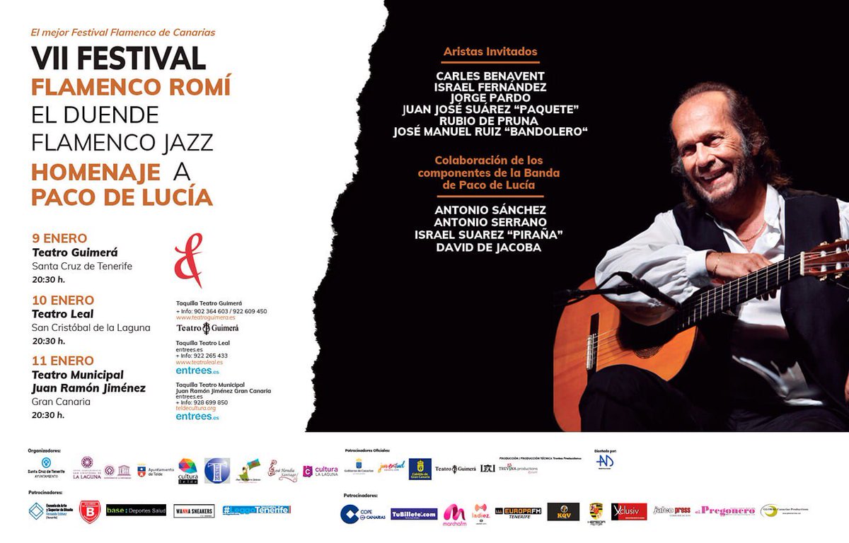 Amigos!
Hay muchas maneras de empezar el año nuevo; nosotros nos vamos al VII Festival <a href="/FlamencoRomi/">VII Festival Flamenco Romí</a> , para homenajear al maestro Paco de Lucía, con 3 conciertos.
ℹ️ Tenéis más información y link de entradas en la web de <a href="/Kamala_Producc/">Kamala_Producciones</a> (bit.ly/2MQWEyx)