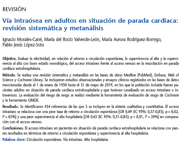 EMERGENCIAS_NET's tweet photo. Vía intraósea en adultos en situación de parada cardiaca: revisión sistemática y metanálisis.
https://t.co/qvIMIdk0t1 https://t.co/E5al9YYx4O