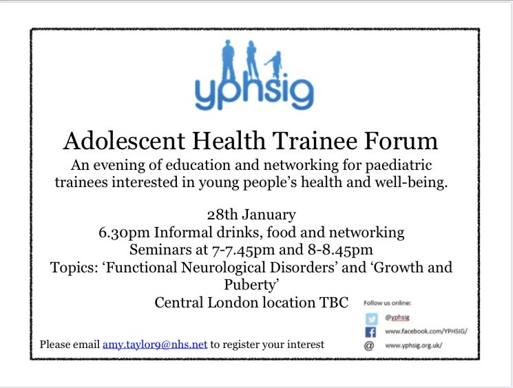 An exciting evening of education and networking for @LondonPaeds trainees interested in #adolescentmedicine. Register your interest and tell all your friends! 

@yphsig @ejparish @DrDougalH @leehudson111