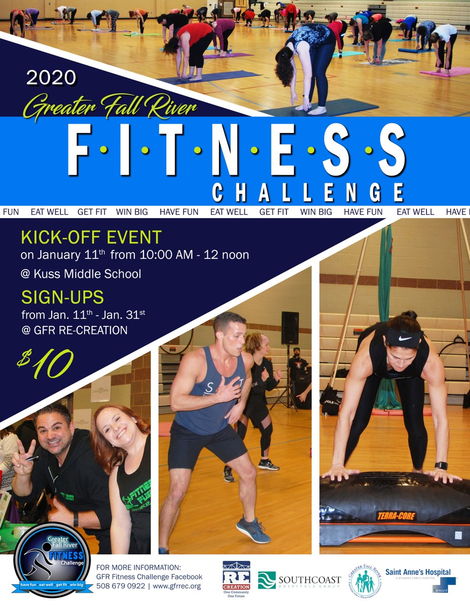 GFRPartners's tweet photo. Let's start the New Year off on the right track! Register as an individual or as a team for the 2020 Greater Fall River Fitness Challenge and we will help you reach your health and fitness goals this year. We have great sponsors and amazing discounts for registered participants. https://t.co/NjS8ithWUx