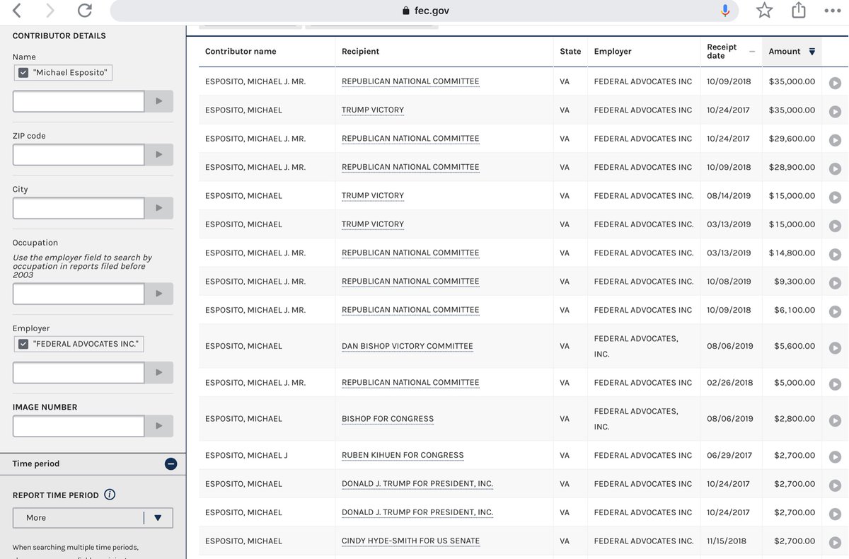Oh dear me...that’s going to leave a deeeeep skid mark or 5 https://www.fec.gov/data/receipts/individual-contributions/?contributor_name=Michael%20Esposito