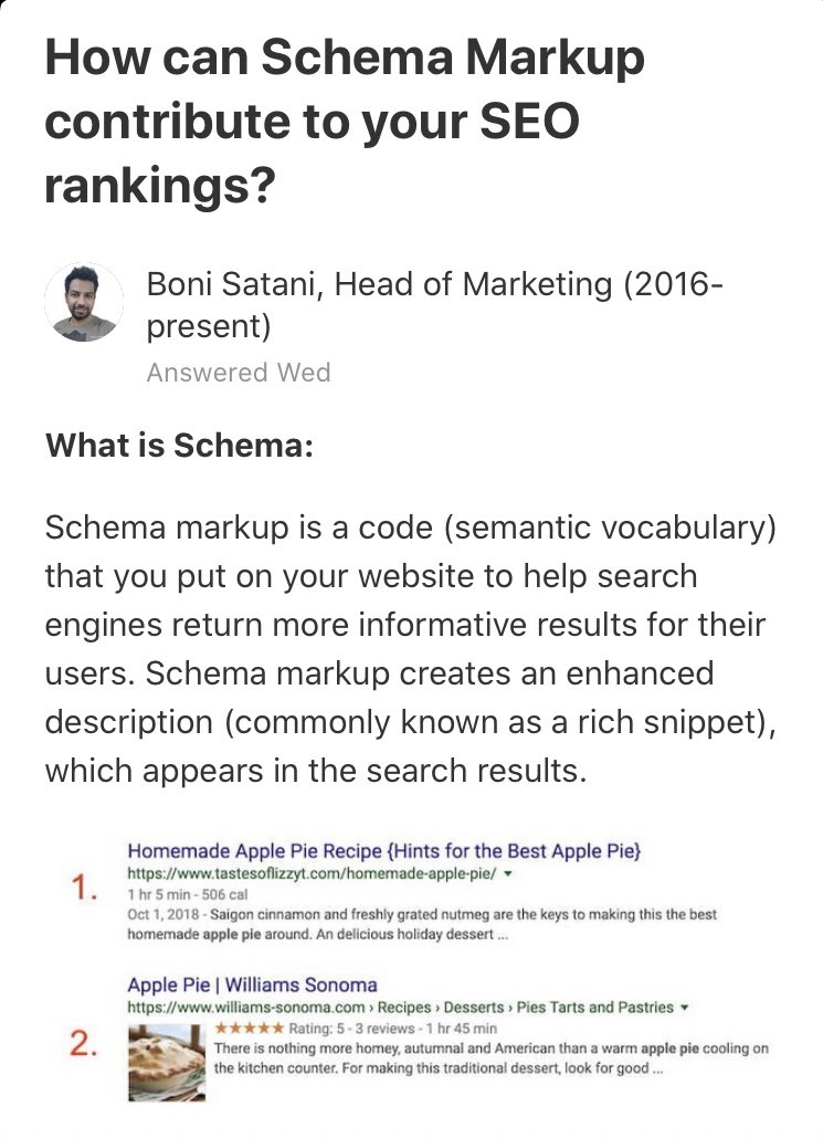 BoniSatani's tweet photo. Just answered this question:
How can Schema Markup contribute to your SEO rankings? 

Tried to address a frequently asked question on schema. 

https://t.co/Mx2t1qLU8t https://t.co/siehbYMddc