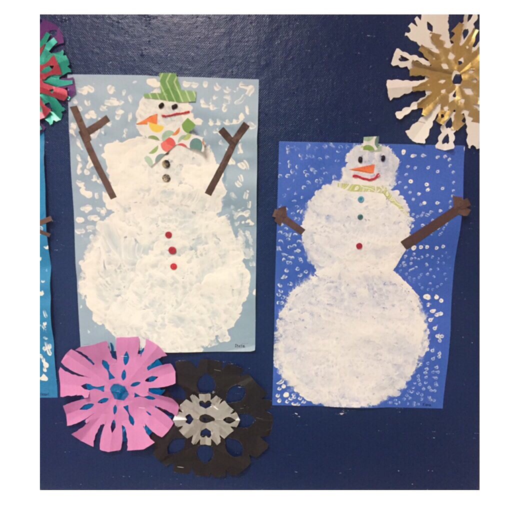 #Tistheseason for #kindergarten #snowpeople! #January #brr #texture #shape #finemotor